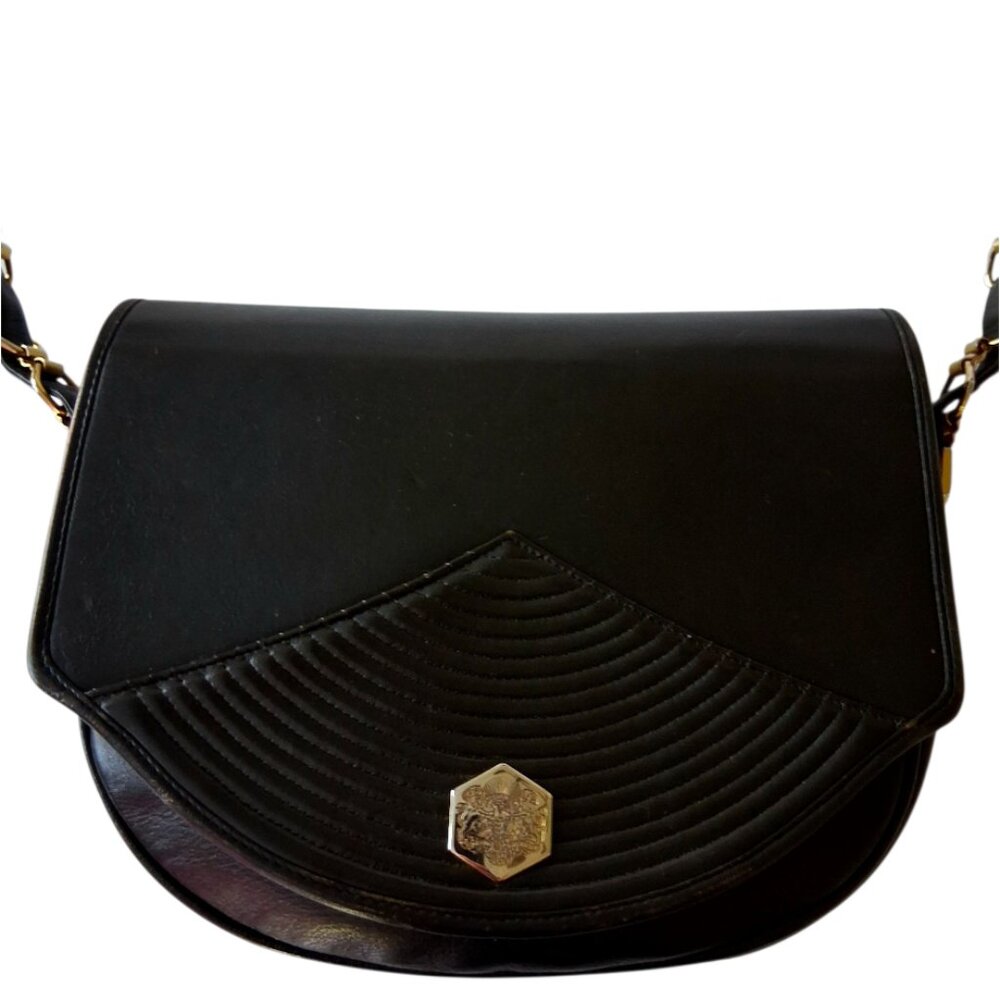 RARE Vintage Revillon French Half-Moon/Saddlebag Quilted Leather Antique Handbag
